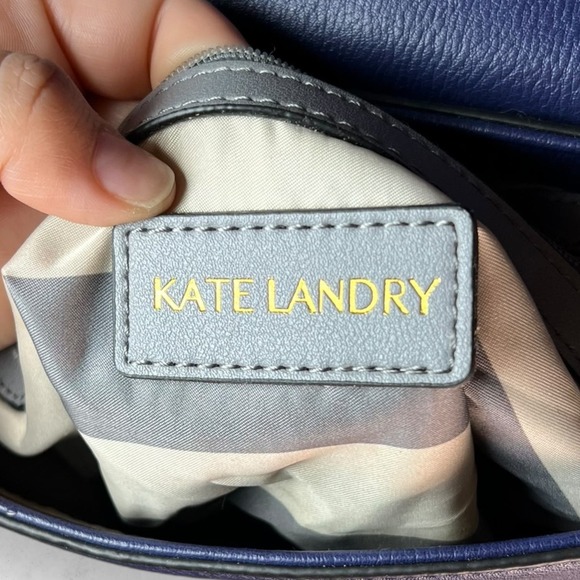 Kate Landry Navy Blue Mustard Yellow Faux Leather Magnetic Crossbody Bag‎ Purse - Picture 13 of 14